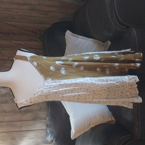 Intimately Free People Mixed Media Floral Boho Slip Dress in Mustard/White Small - Picture 3 of 9